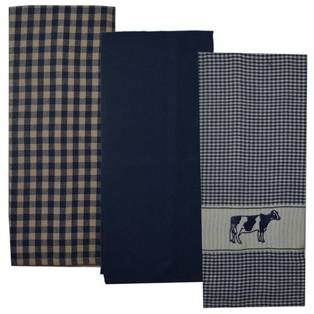 DUNROVEN HOUSE Dunroven House R100-200 Holston Cow Towel; Navy - Set of 3 R100-200